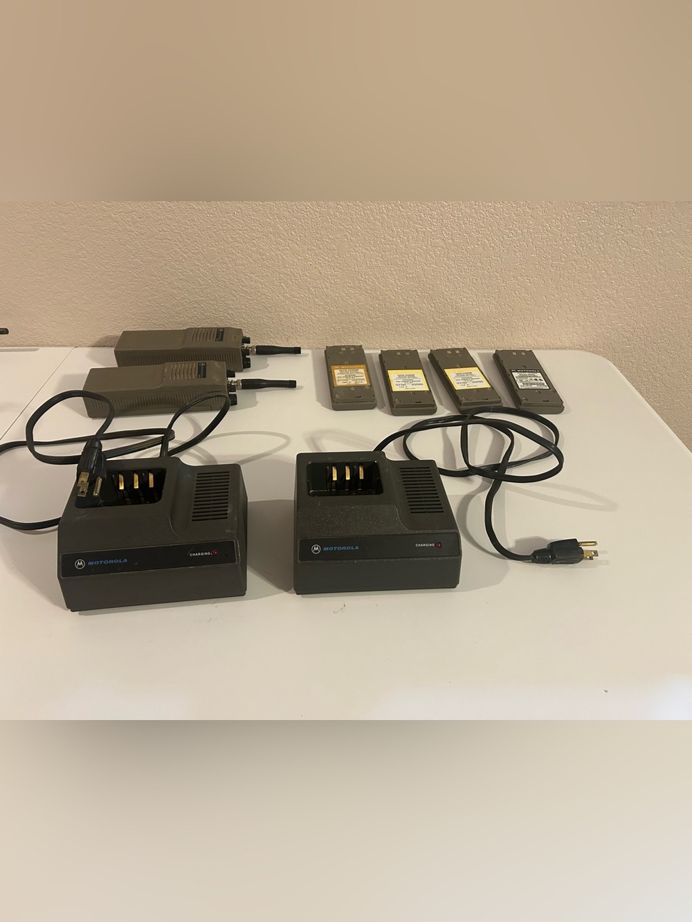 Lot Of 2 Vintage MOTOROLA HT-90 Radios 2 Chargers 4 Batteries See Details